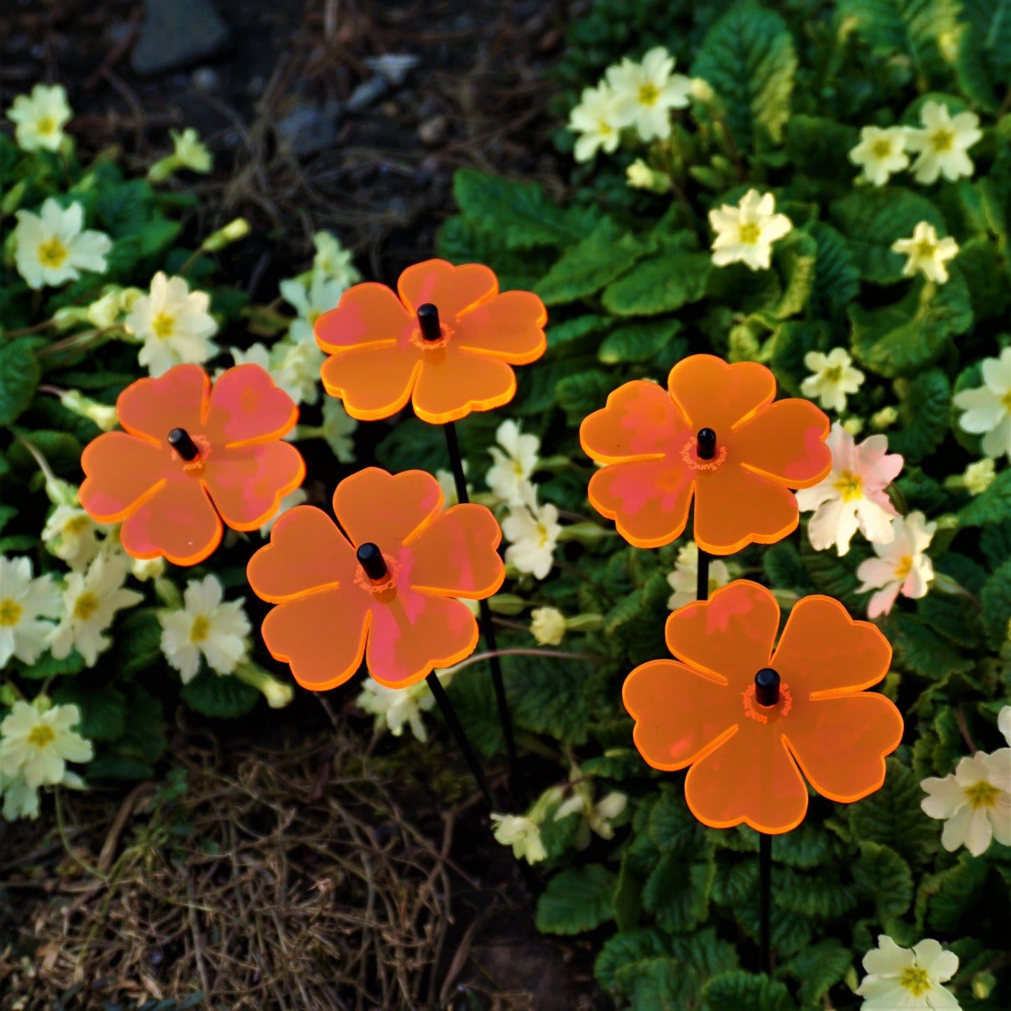 Double Blossom Garden Stakes – Set of 5 | Fluorescent Garden Décor | Small, Medium & Large