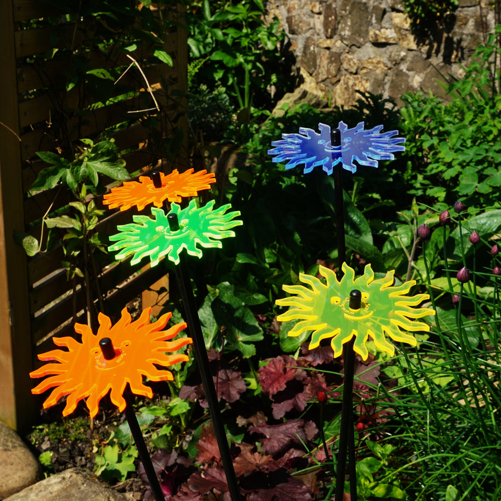 SunCatcher Set of 5: Smiling Sun garden ornament decor glow colour shine