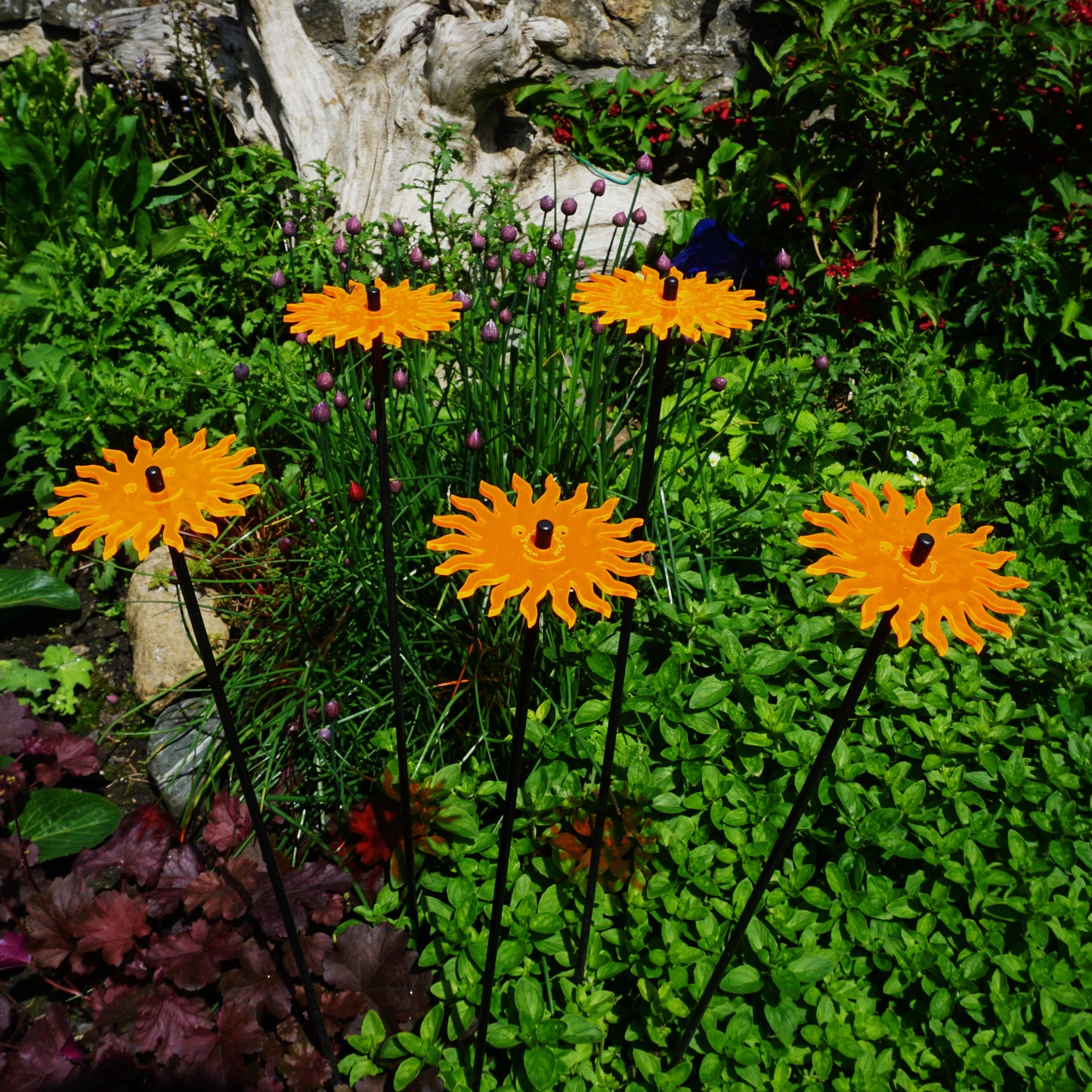 SunCatcher Set of 5: Smiling Sun garden ornament decor glow colour shine