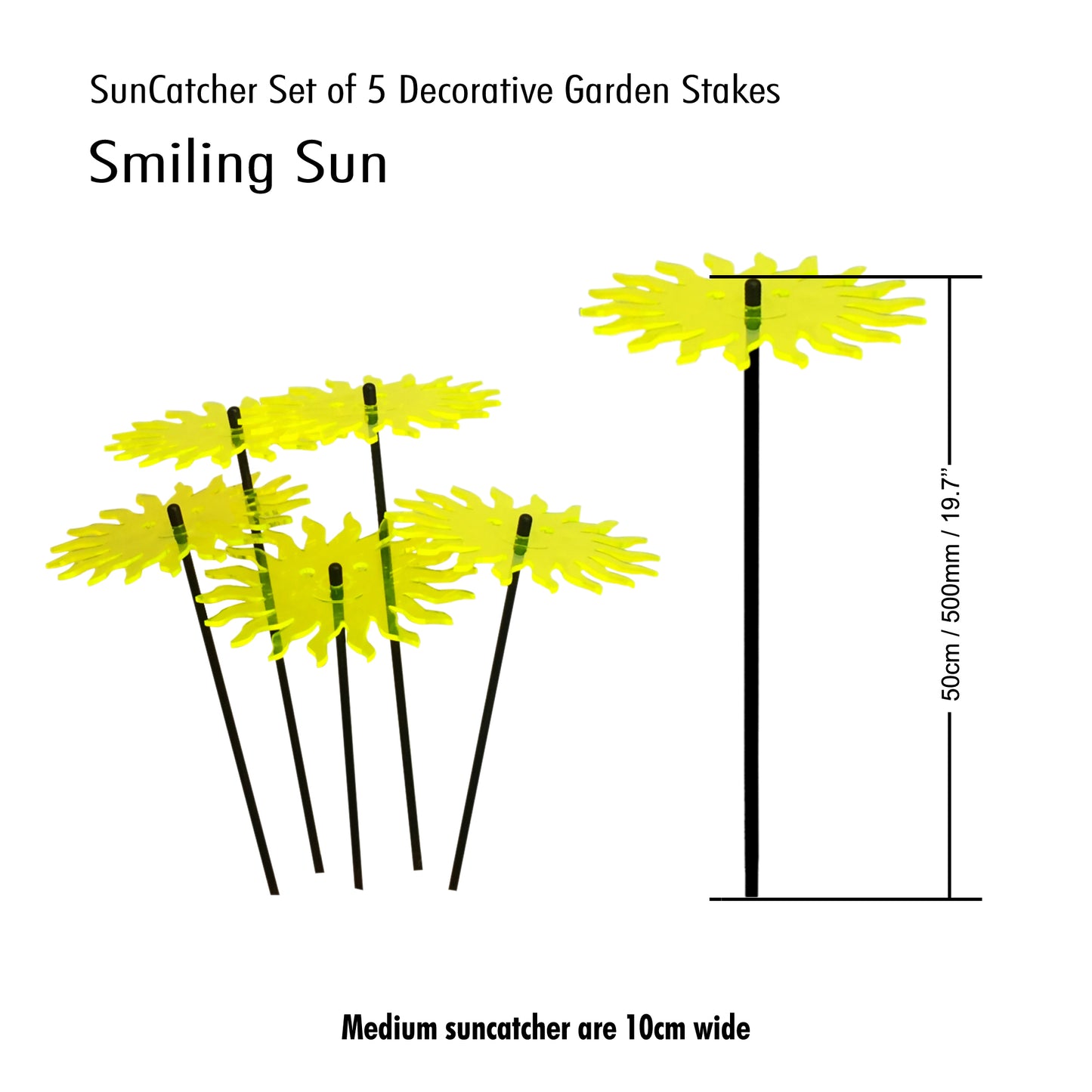 SunCatcher Set of 5: Smiling Sun garden ornament decor glow colour shine