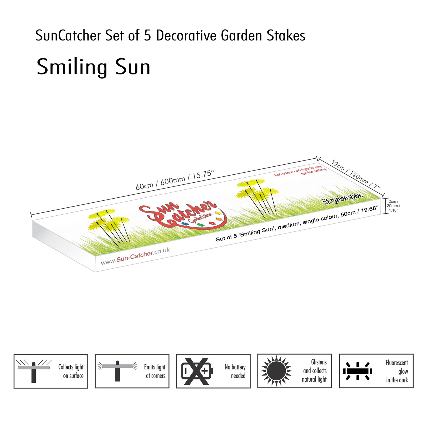 SunCatcher Set of 5: Smiling Sun garden ornament decor glow colour shine