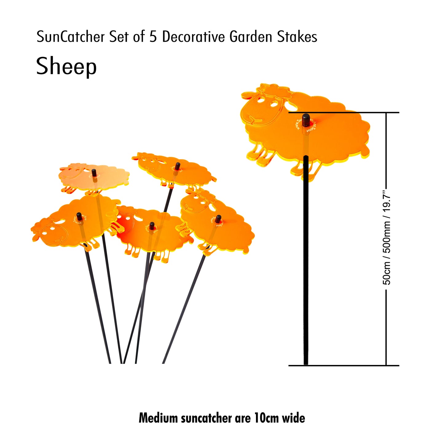 Medium SunCatcher Set of 5 Sheep in orange size