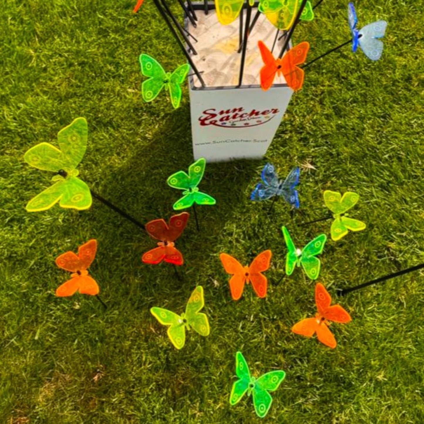 SunCatcher Admiral Butterfly Garden Stakes – Set of 5 3D Fluorescent Glowing Outdoor Garden Decorations (30cm high)
