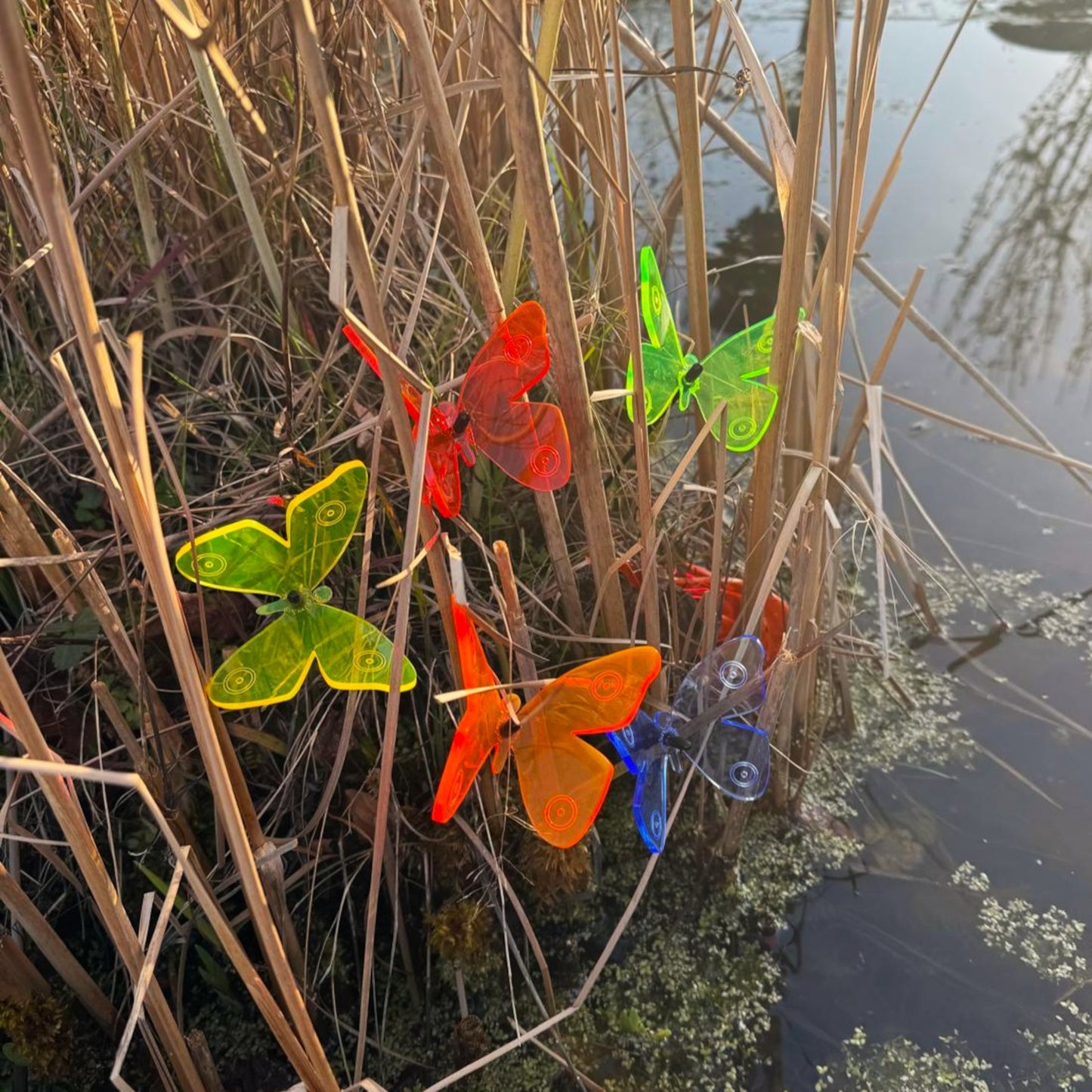 SunCatcher Admiral Butterfly Garden Stakes – Set of 5 3D Fluorescent Glowing Outdoor Garden Decorations (30cm high)
