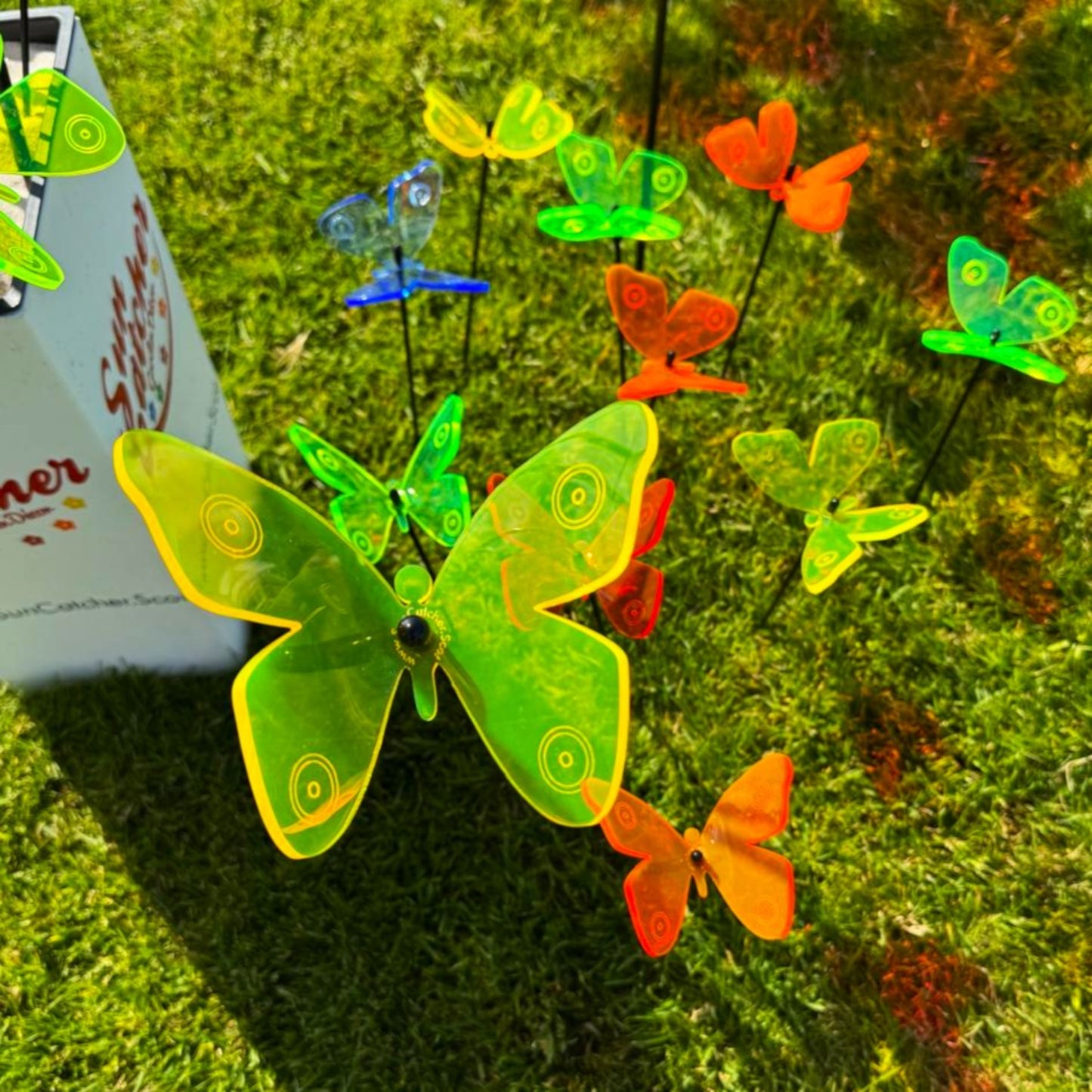 SunCatcher Admiral Butterfly Garden Stakes – Set of 5 3D Fluorescent Glowing Outdoor Garden Decorations (30cm high)