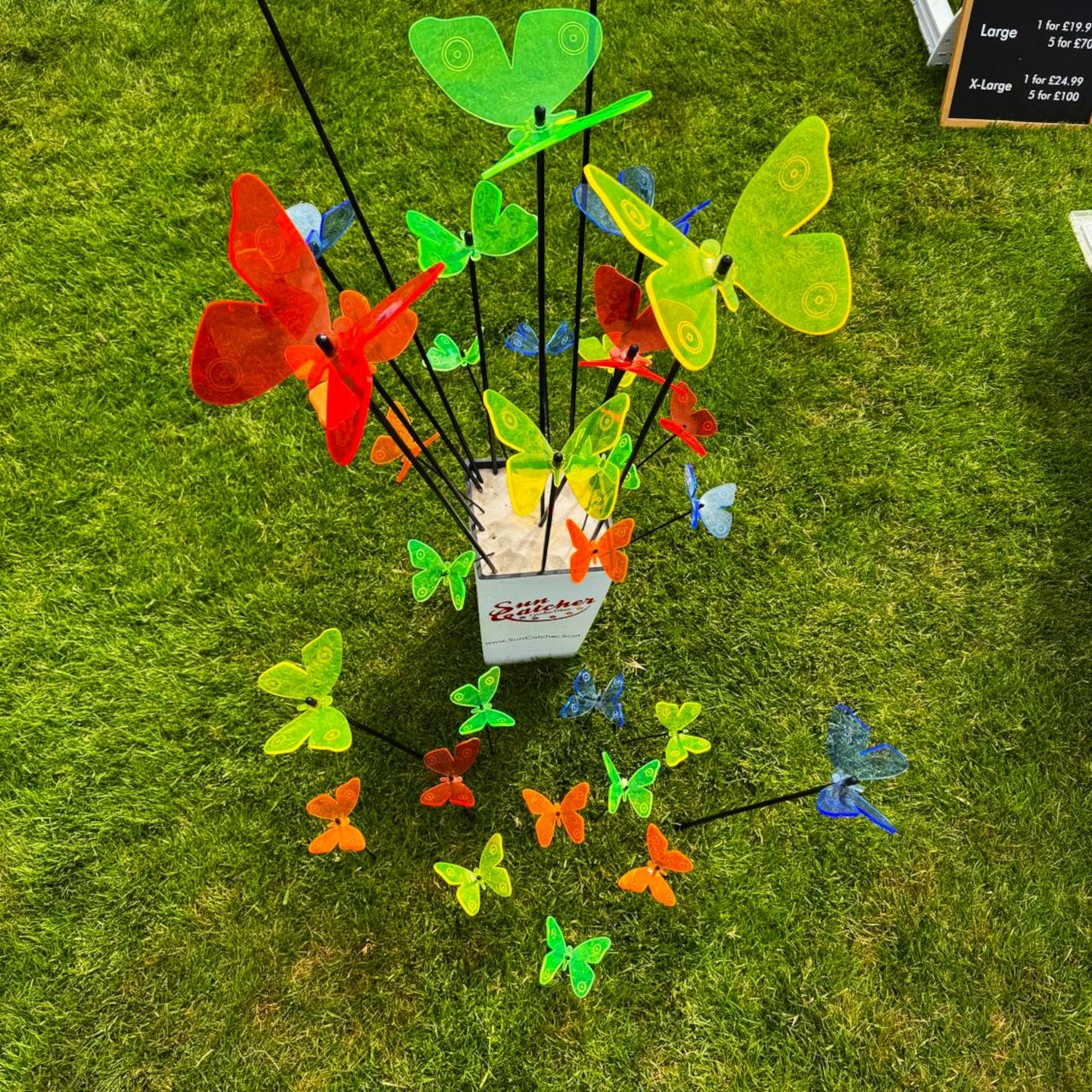 SunCatcher Admiral Butterfly Garden Stakes – Set of 5 3D Fluorescent Glowing Outdoor Garden Decorations (30cm high)