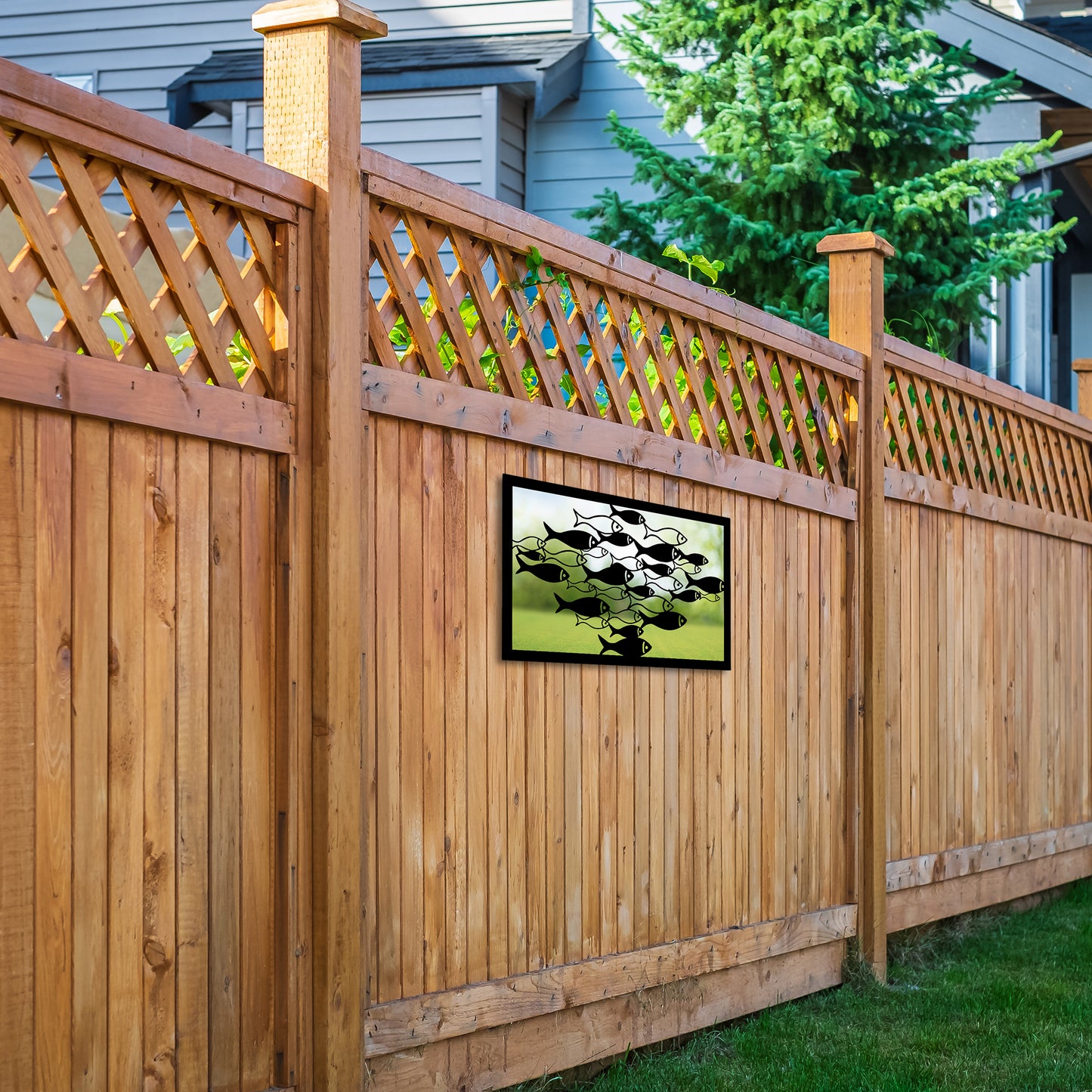 School of Fish, SunCatcher Garden Mirror Rectangular Design