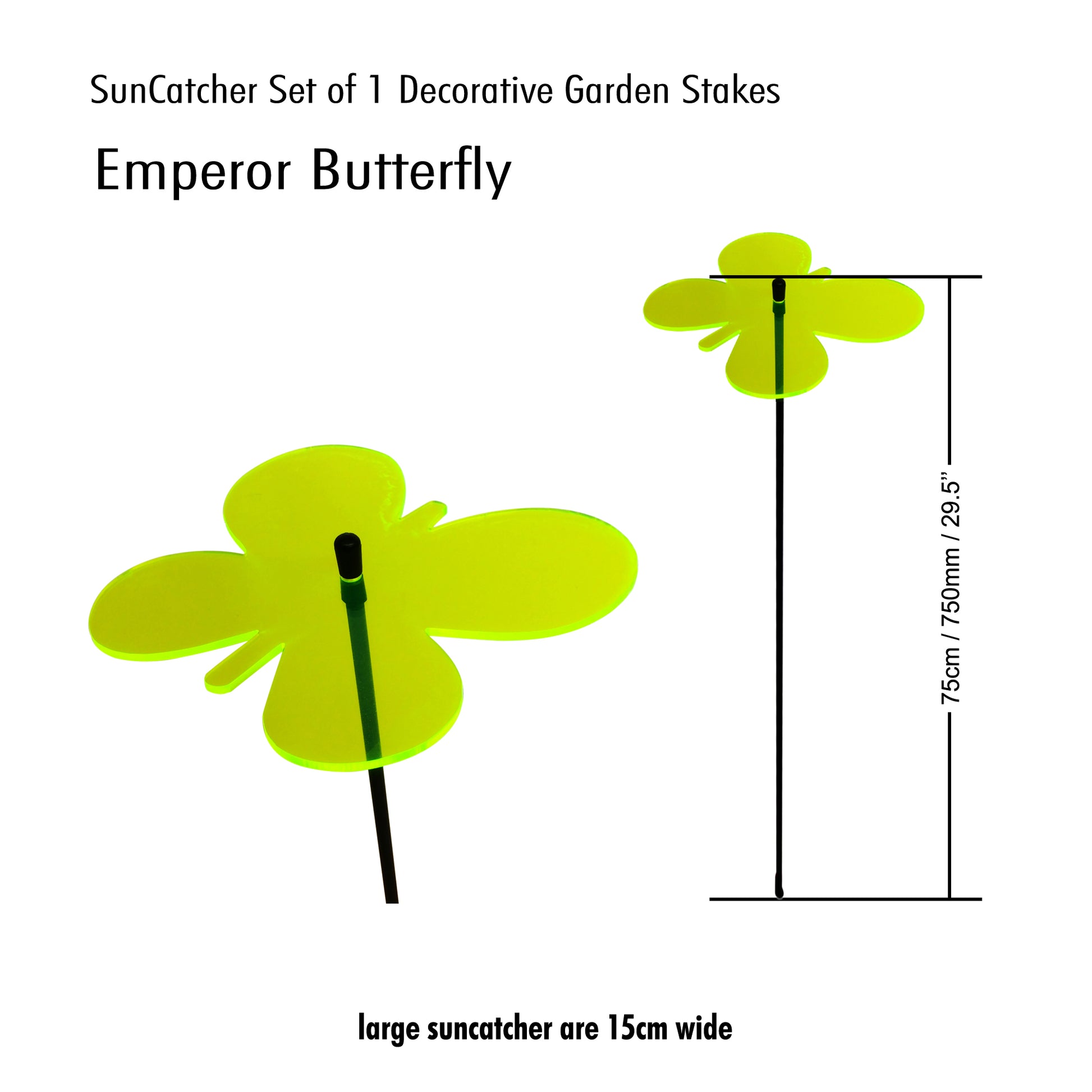 Large Emperor Butterfly, SunCatcher Glowing Garden Stake in Green