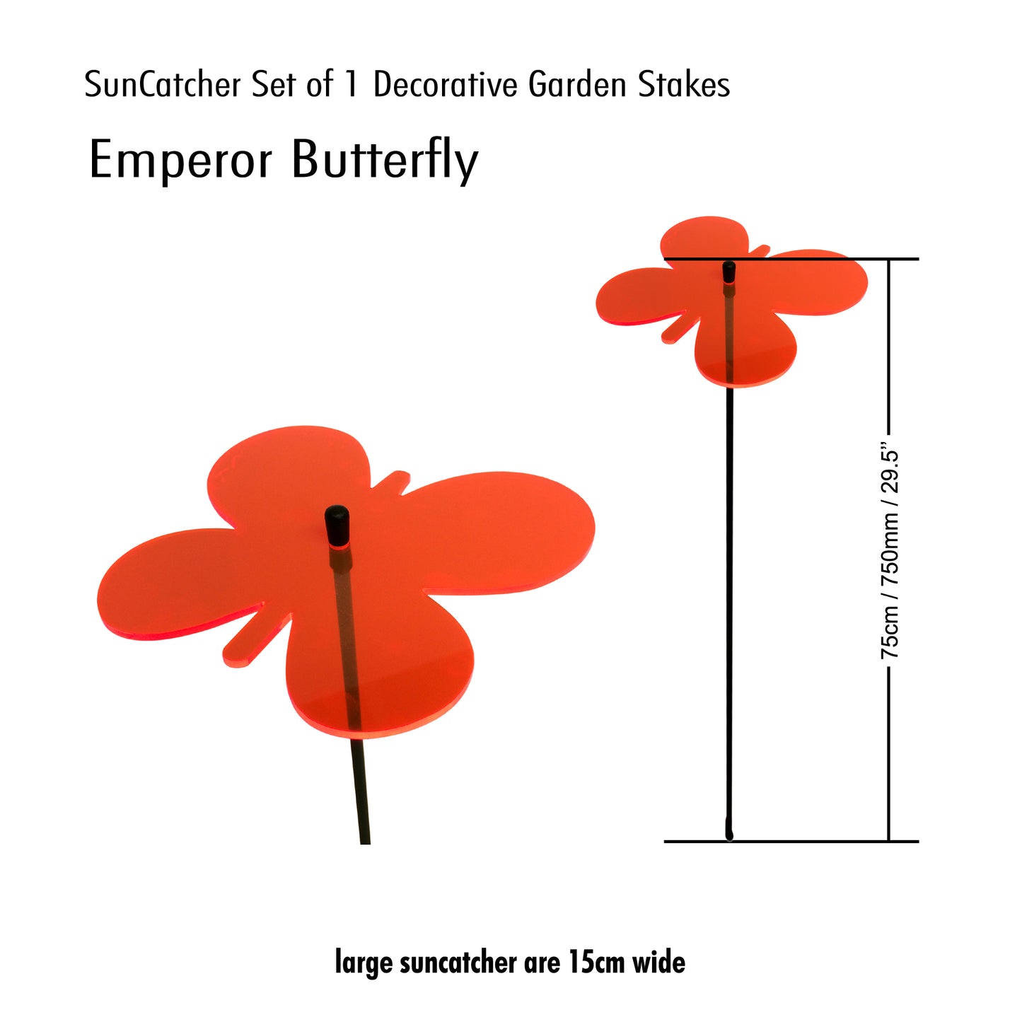 Large Emperor Butterfly, SunCatcher Glowing Garden Stake in Orange