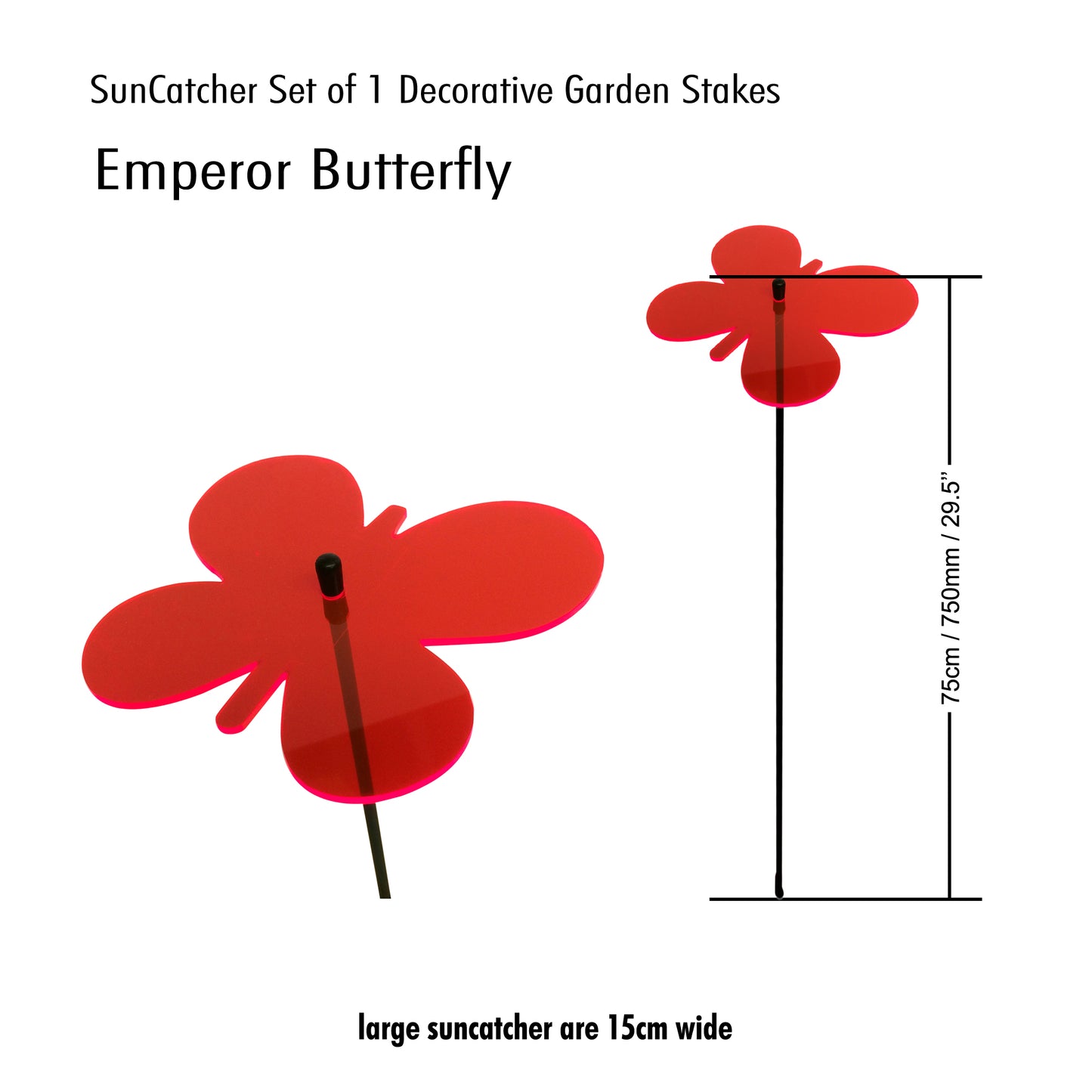 Large Emperor Butterfly, SunCatcher Glowing Garden Stake in Red