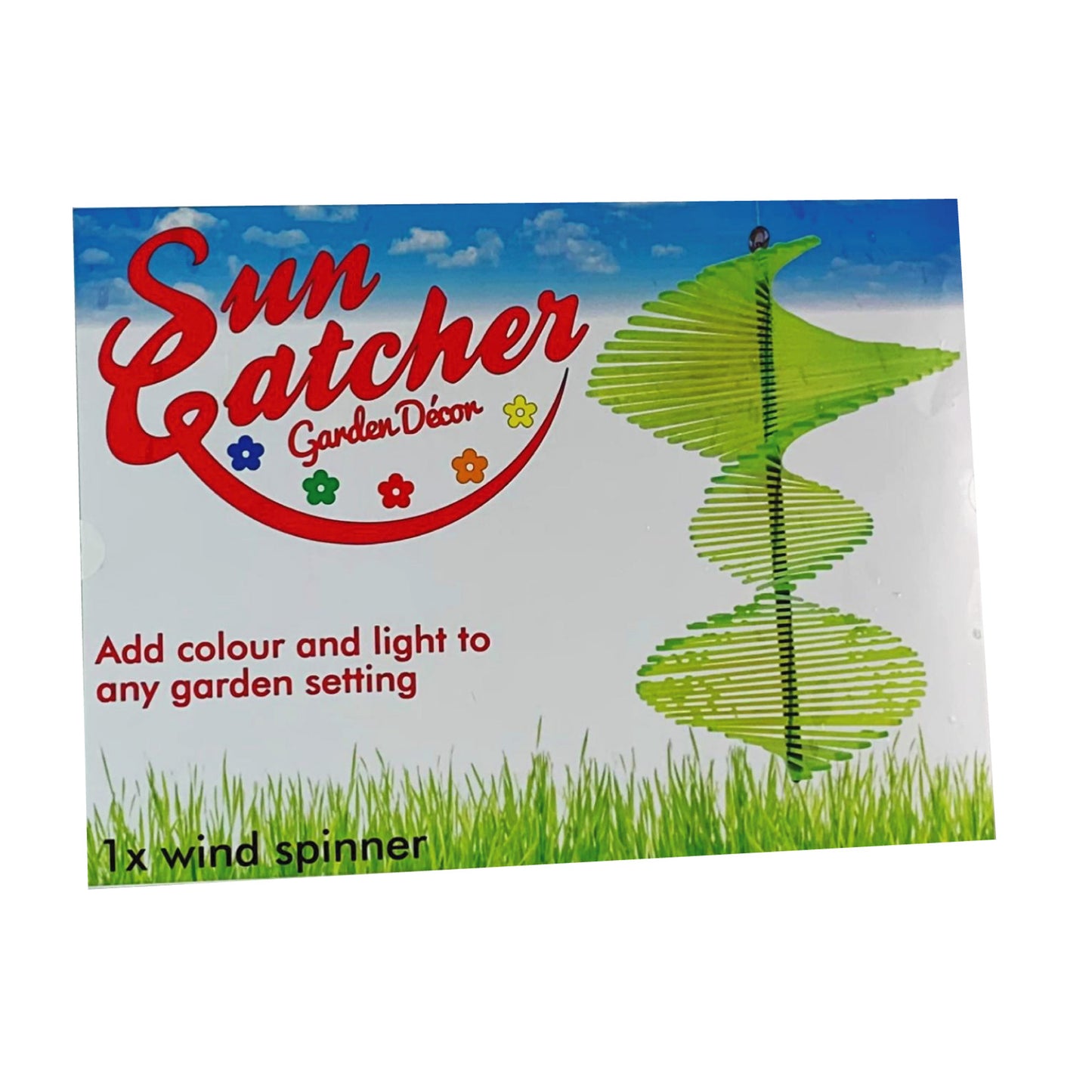 SunCatcher Fishtail Wind Spinner Garden Packaging in green