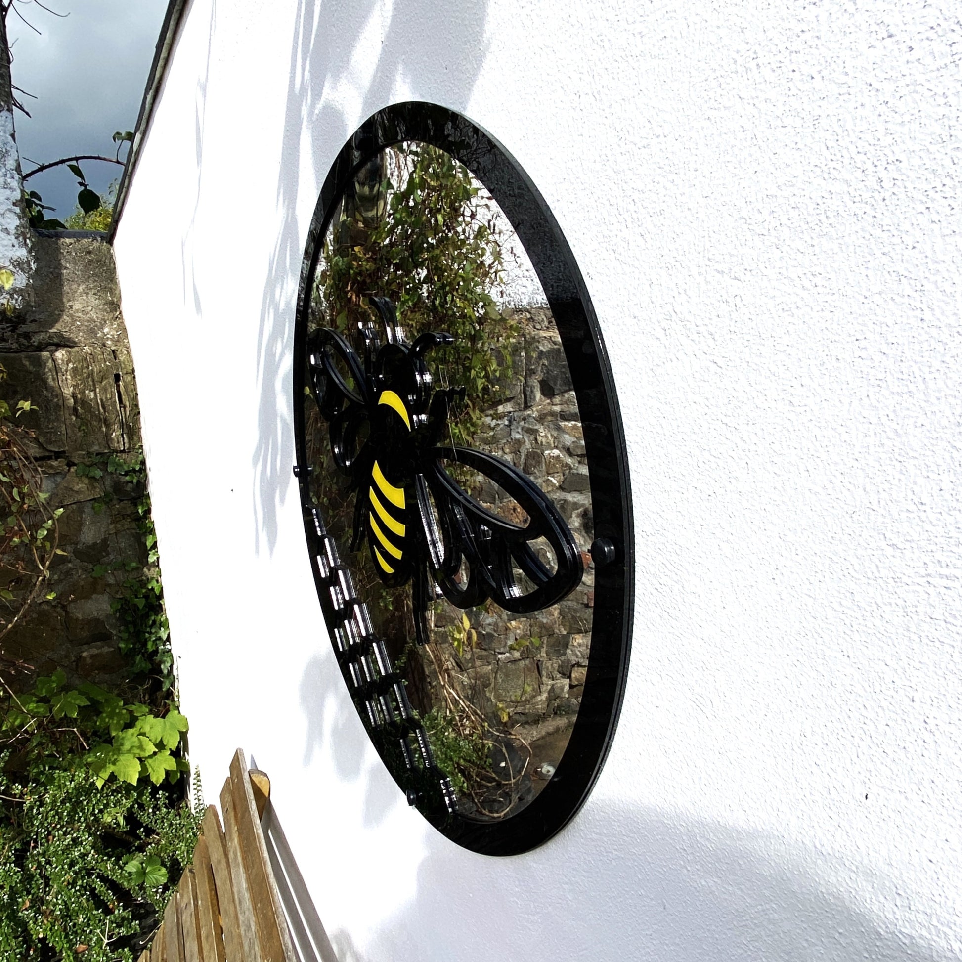 Yellow Bee Garden Mirror 50cm, 19.6 Inch Diameter Round SunCatcher Decor