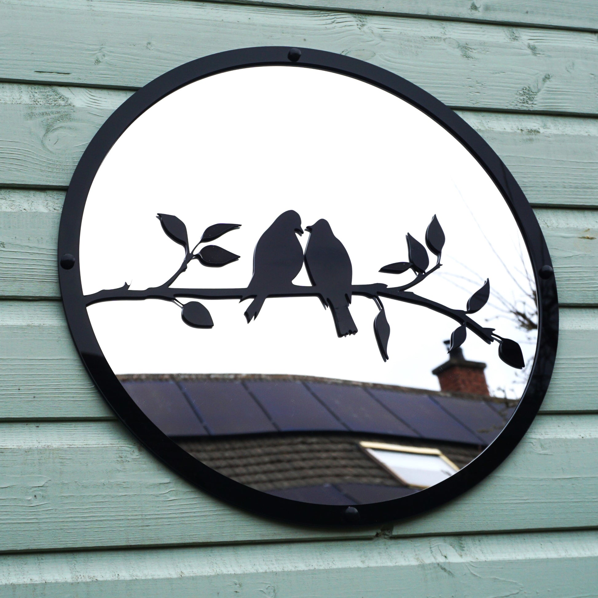 Two Little Birds Garden Mirror 50cm, 19.6 Inch Diameter Round SunCatcher Decor