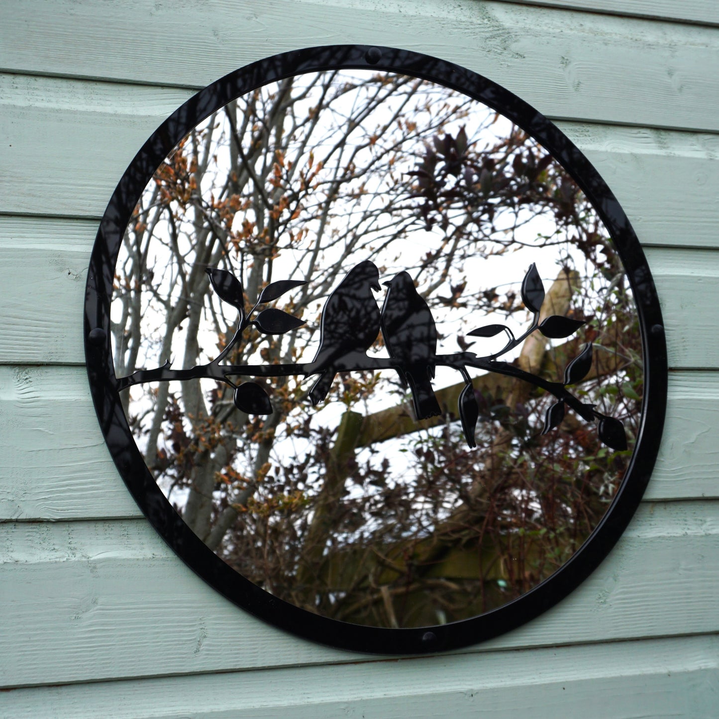 Two Little Birds Garden Mirror 50cm, 19.6 Inch Diameter Round SunCatcher Decor