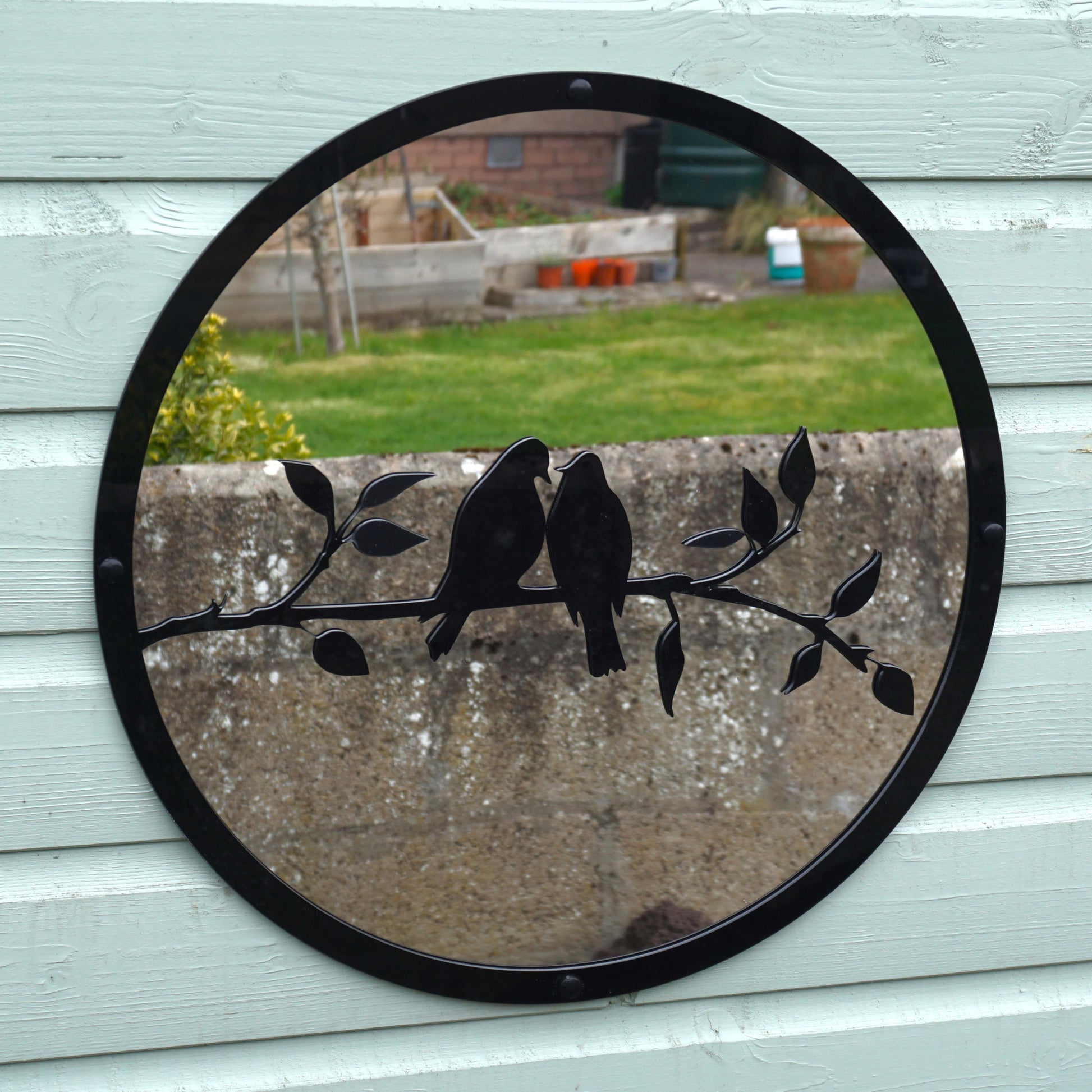 Two Little Birds Garden Mirror 50cm, 19.6 Inch Diameter Round SunCatcher Decor