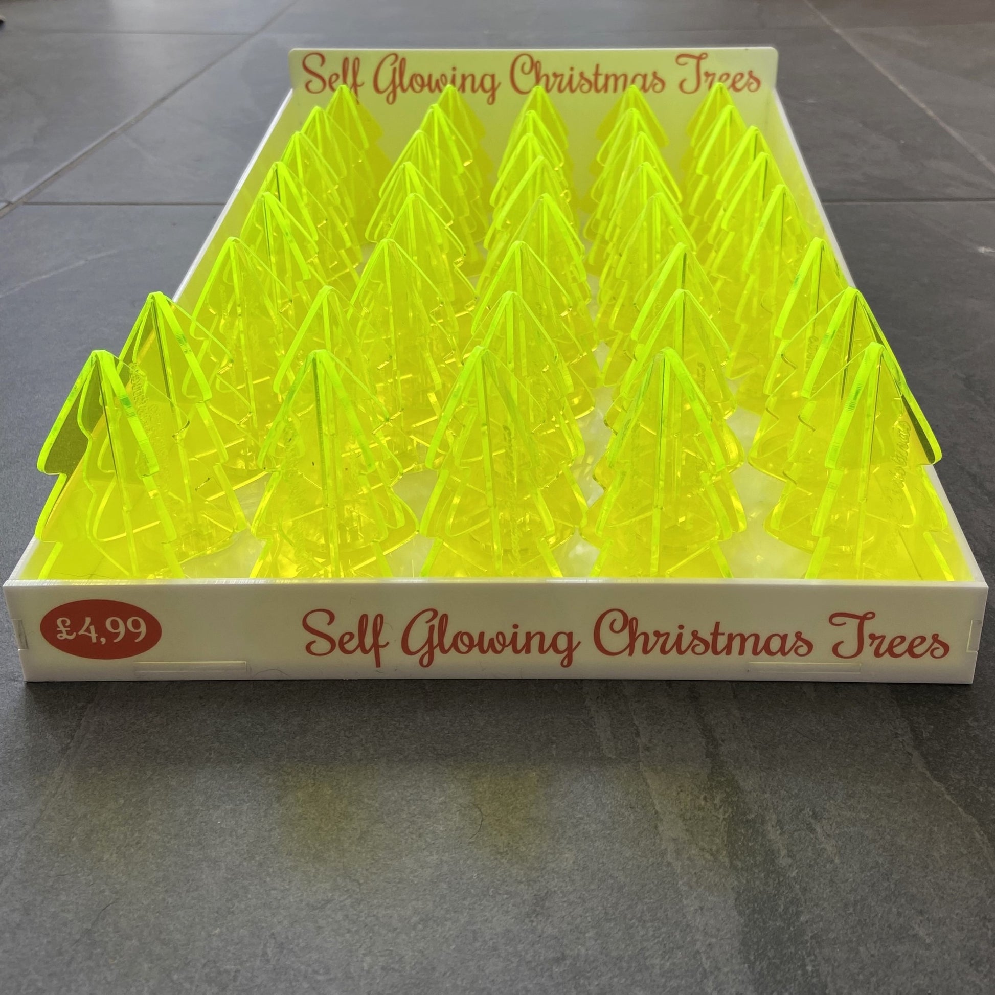 Christmas Tree DecorationTable Top Sales Display for Retail with 40 printed with Merry Christmas Trees, each with their own stand