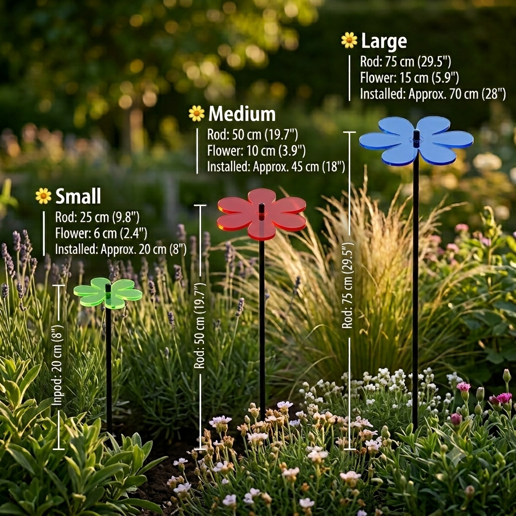 SunCatcher® Set of 5 Handmade Daisy Garden Stakes | Premium Acrylic Garden Flowers | 3 Sizes & 6 Colours
