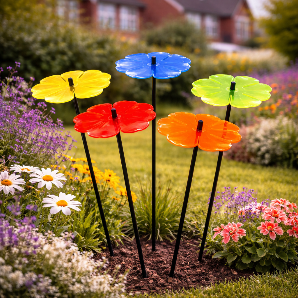 Garden Décor Ornaments Set of 5 'Double Blossoms'