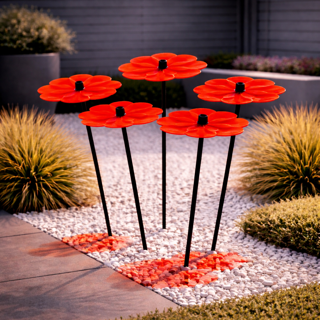 Garden Décor Ornaments Set of 5 'Double Blossoms'