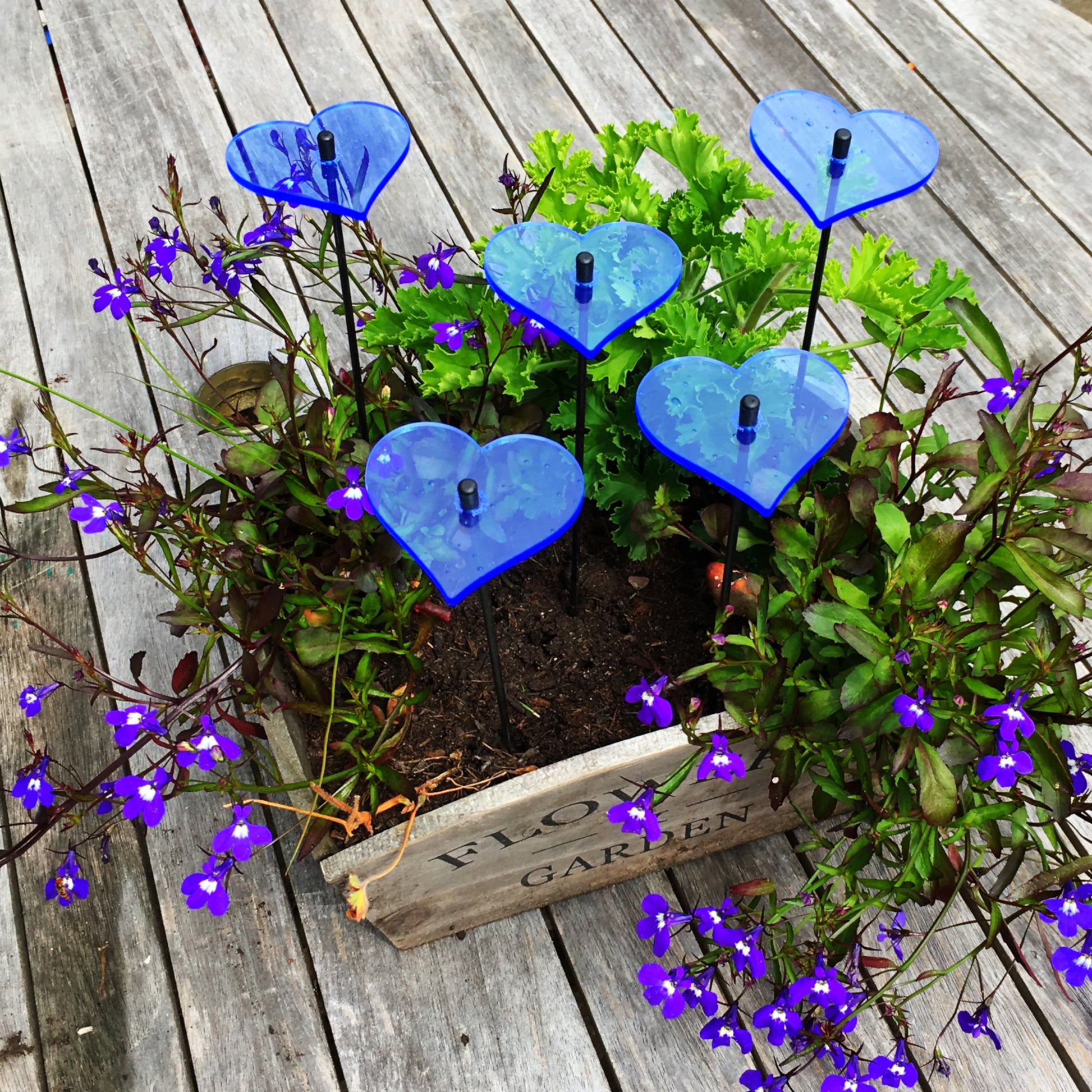 Small SunCatcher Garden Decor Ornament Set of 5 Hearts in blue