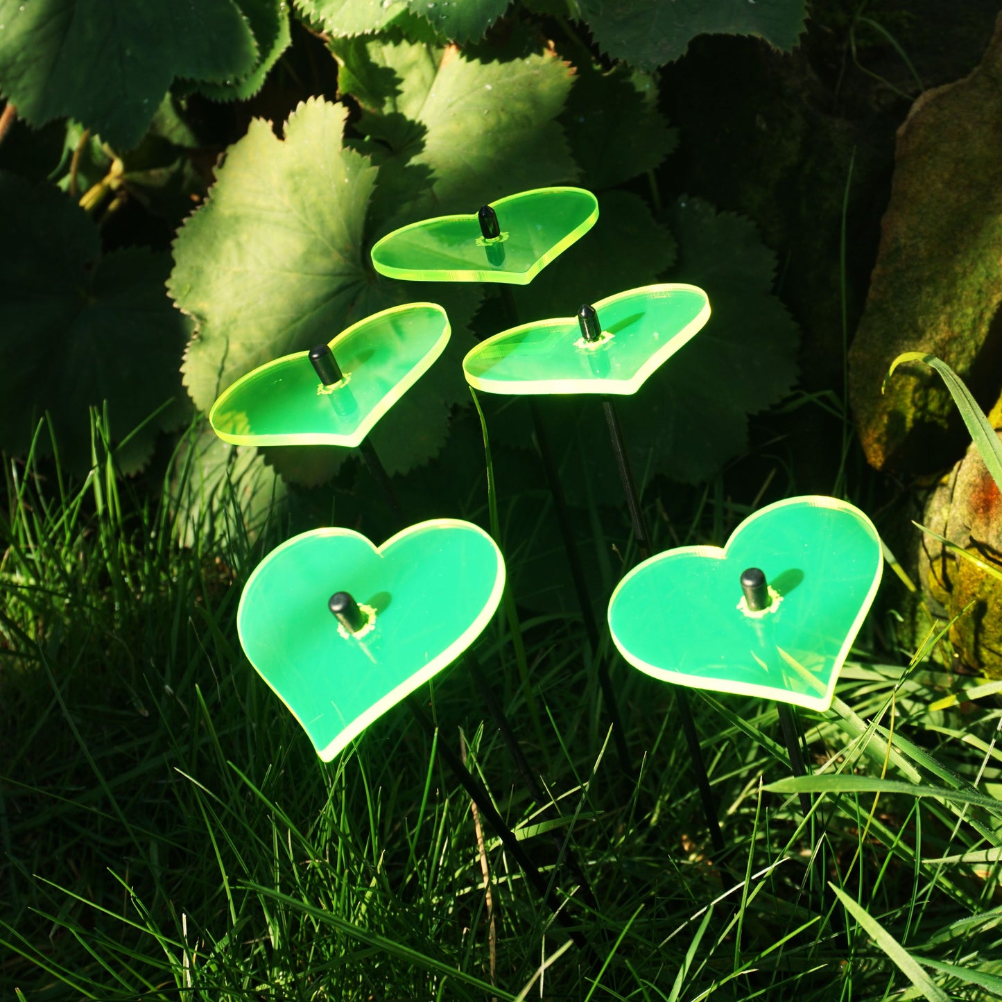 Small SunCatcher Garden Decor Ornament Set of 5 Hearts in yellow