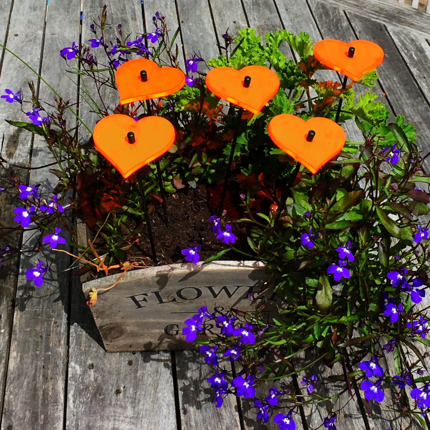 Small SunCatcher Garden Decor Ornament Set of 5 Hearts in orange