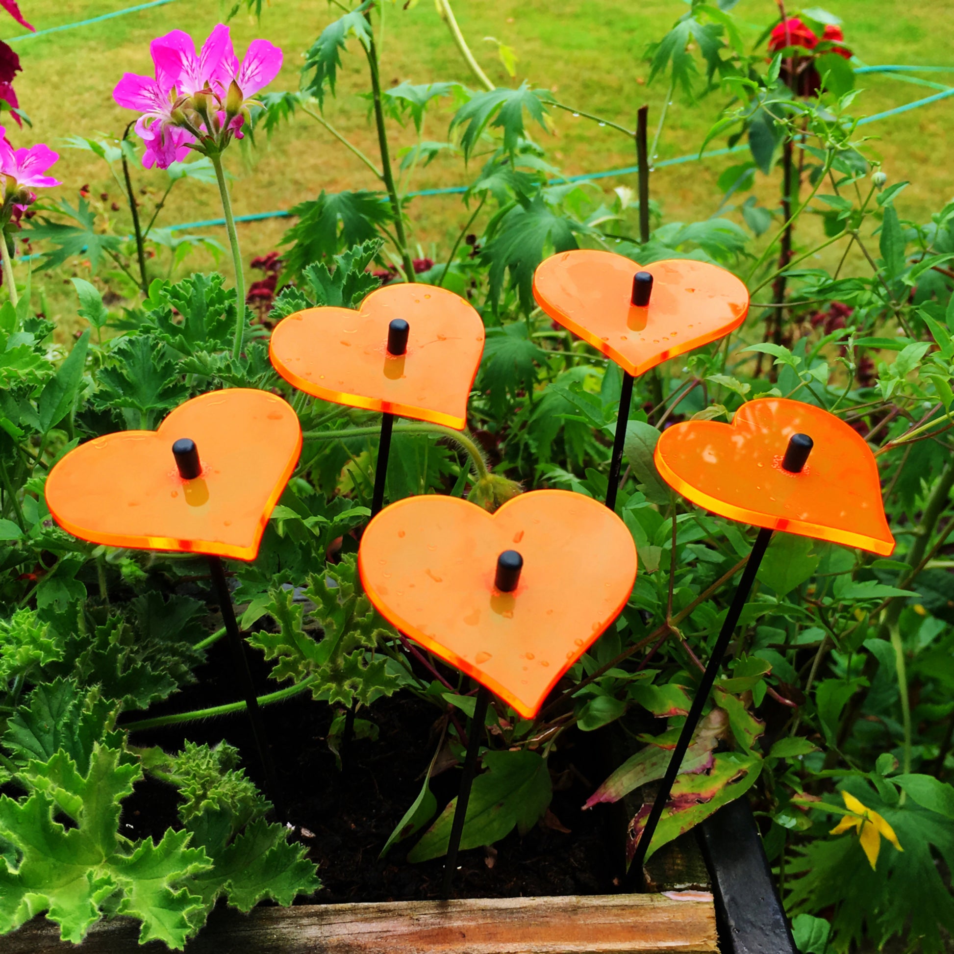 Small SunCatcher Garden Decor Ornament Set of 5 Hearts in orange