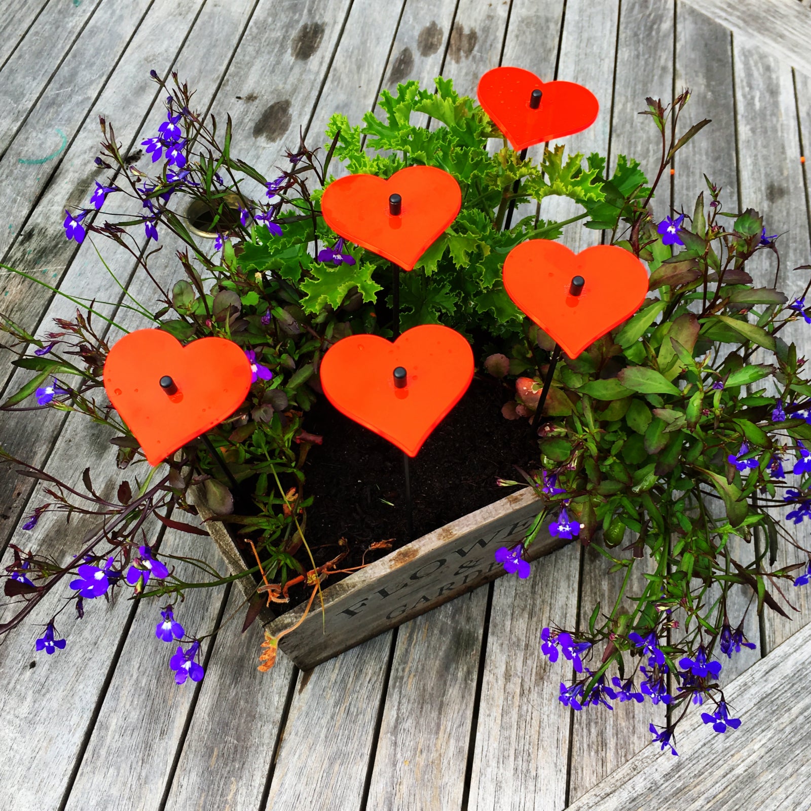 Small SunCatcher Garden Decor Ornament Set of 5 Hearts in red