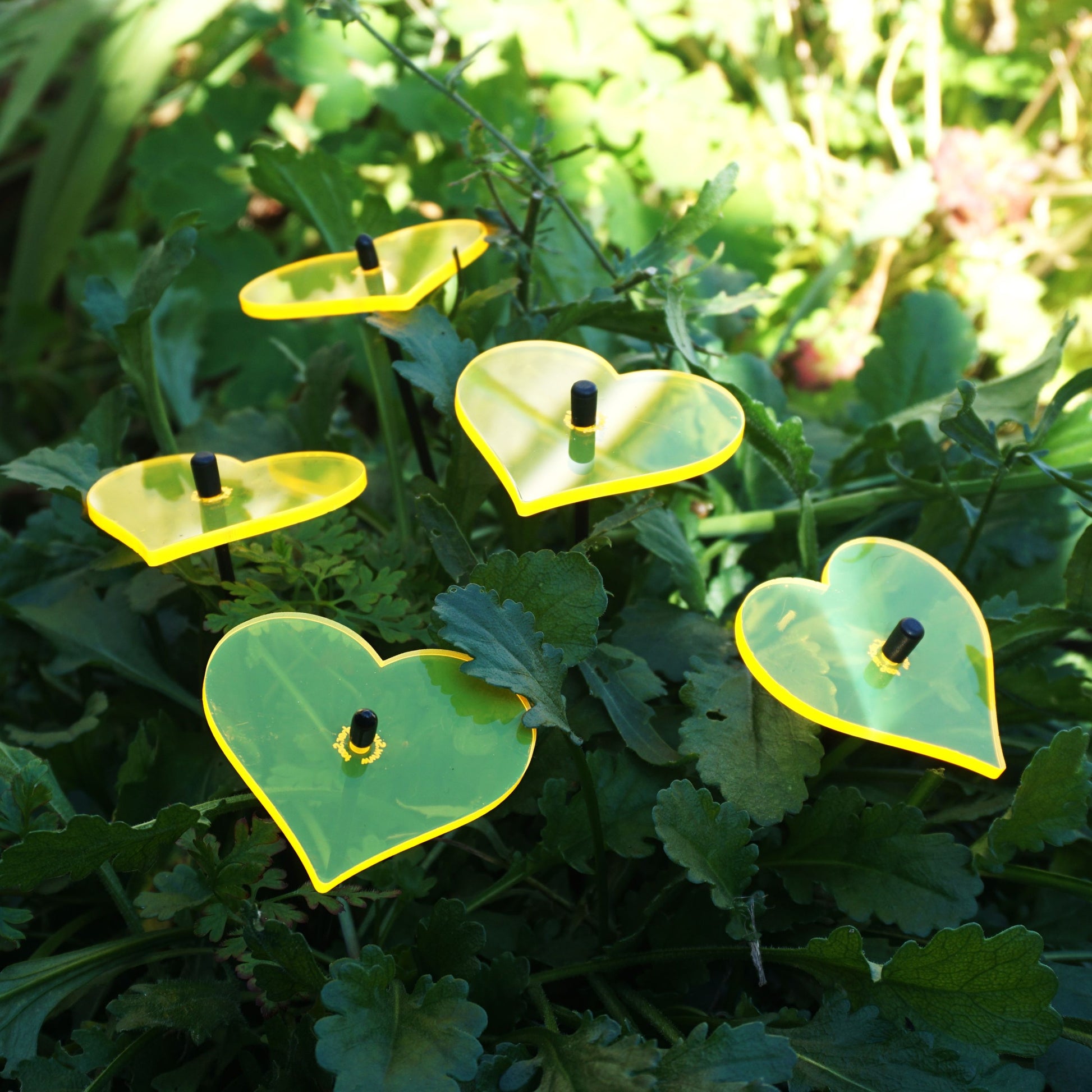 Small SunCatcher Garden Decor Ornament Set of 5 Hearts in yellow