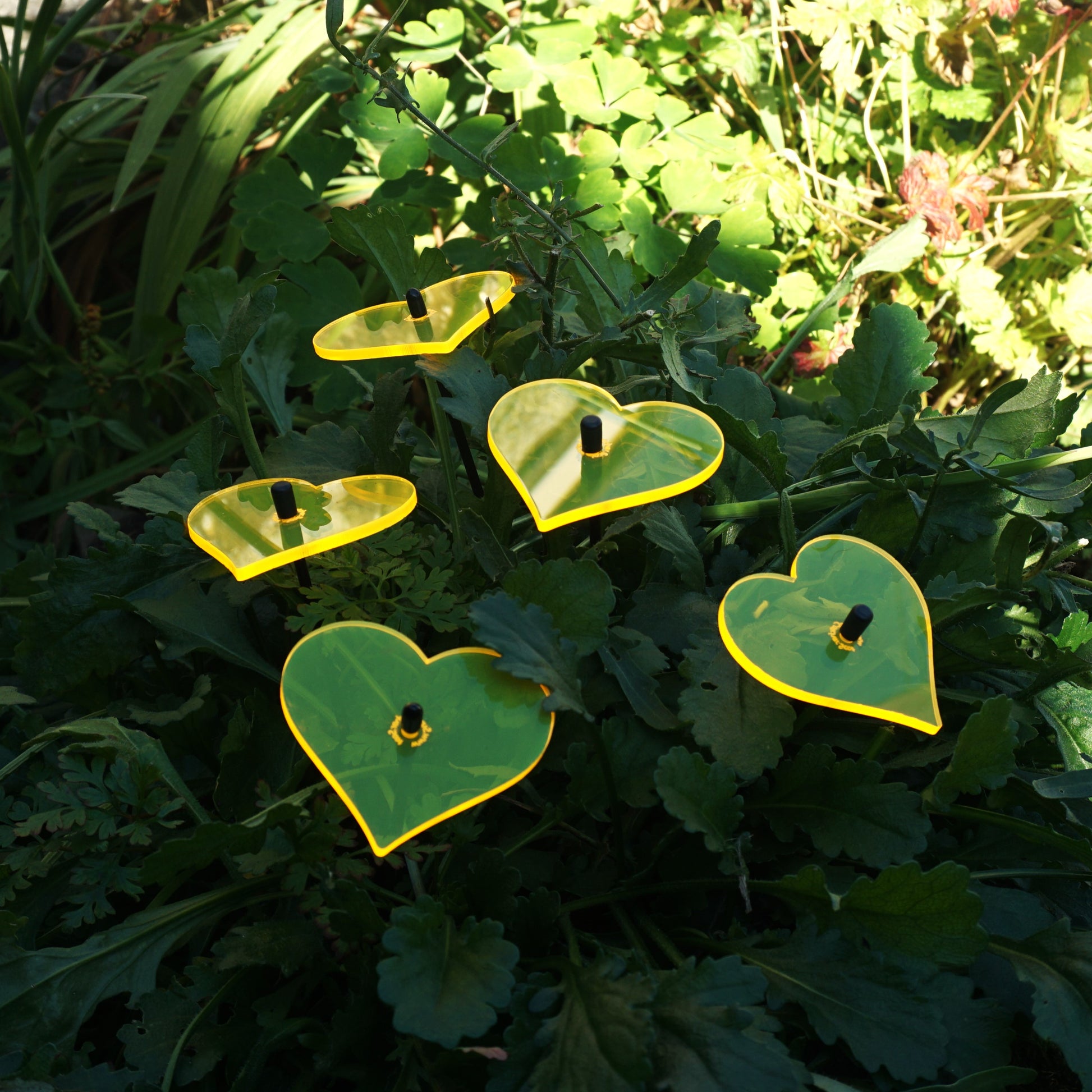 Small SunCatcher Garden Decor Ornament Set of 5 Hearts in yellow