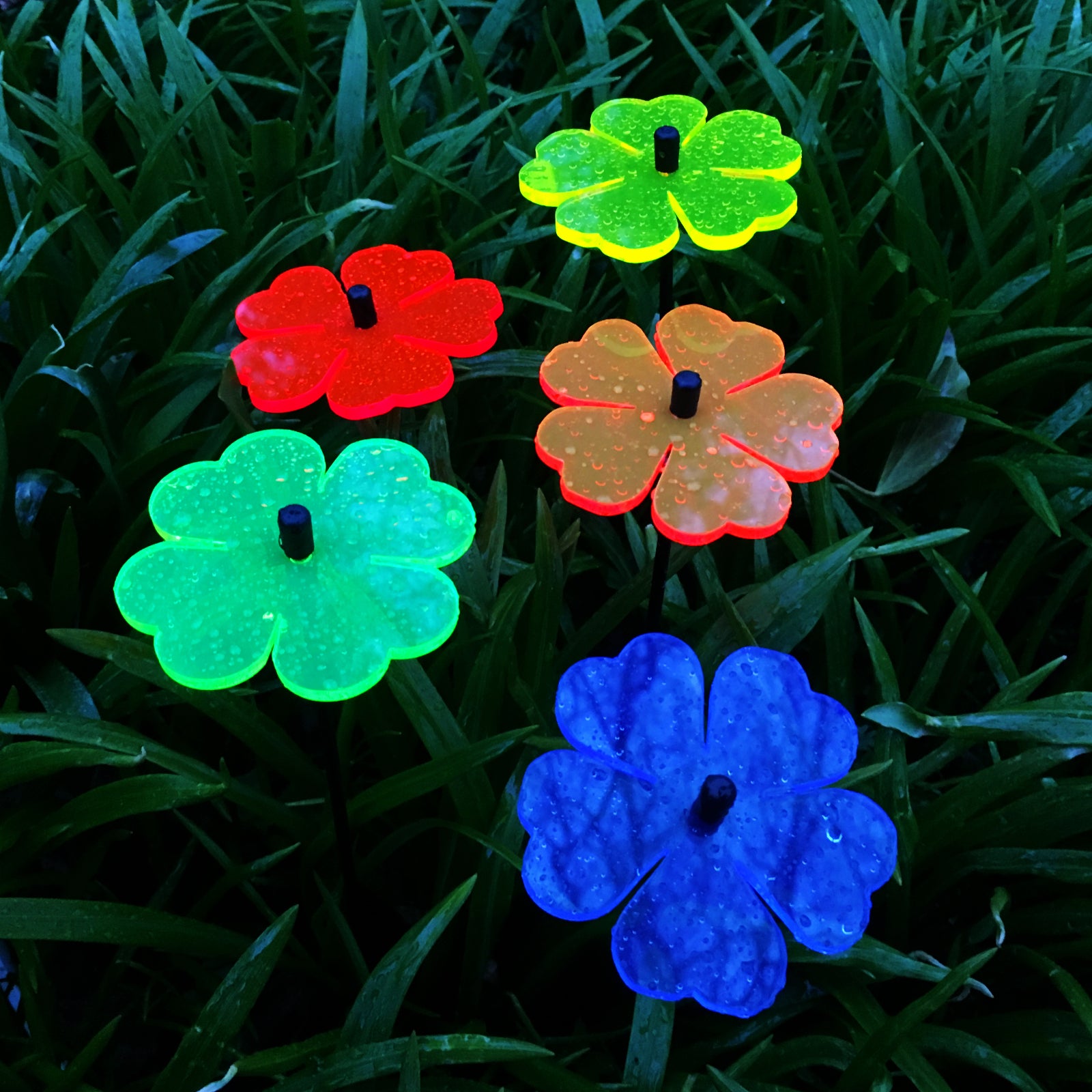 SunCatcher Set of 5: Double Blossom 25cm high Colourful Garden Stake Decoration