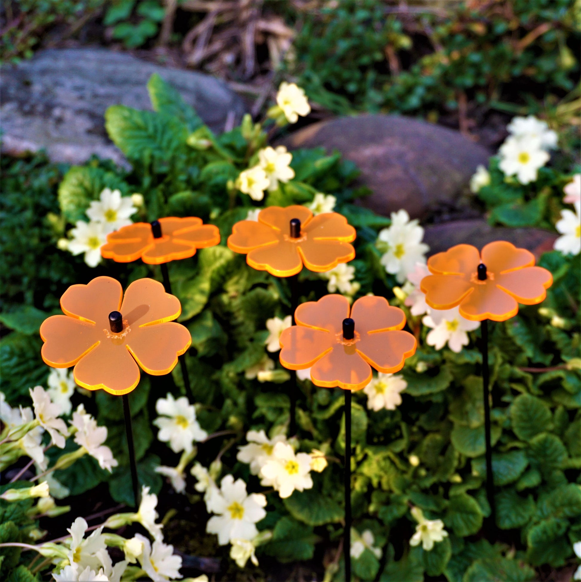 SunCatcher Set of 5: Double Blossom 25cm high Colourful Garden Stake Decoration