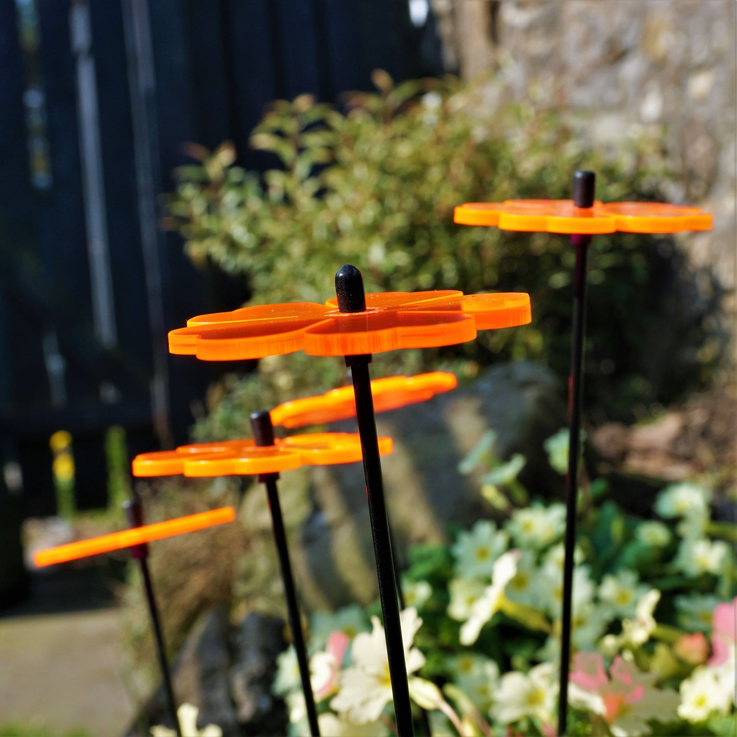 SunCatcher Set of 5: Double Blossom 25cm high Colourful Garden Stake Decoration