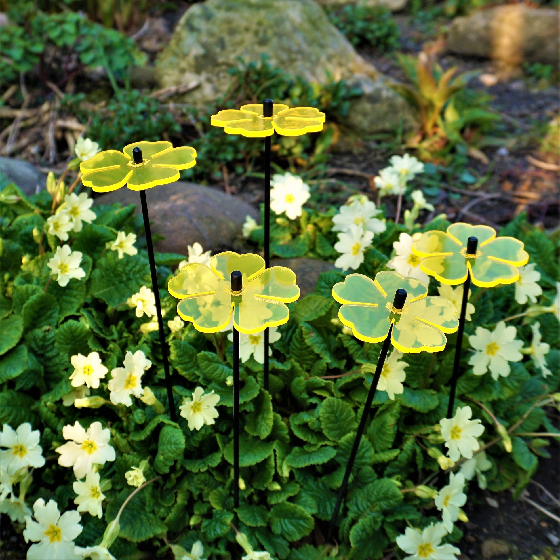 SunCatcher Set of 5: Double Blossom 25cm high Colourful Garden Stake Decoration