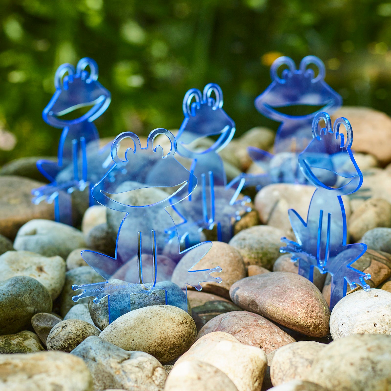 SunCatcher Set of 5 'Happy Frogs' fluorescent garden stake for pot and pond